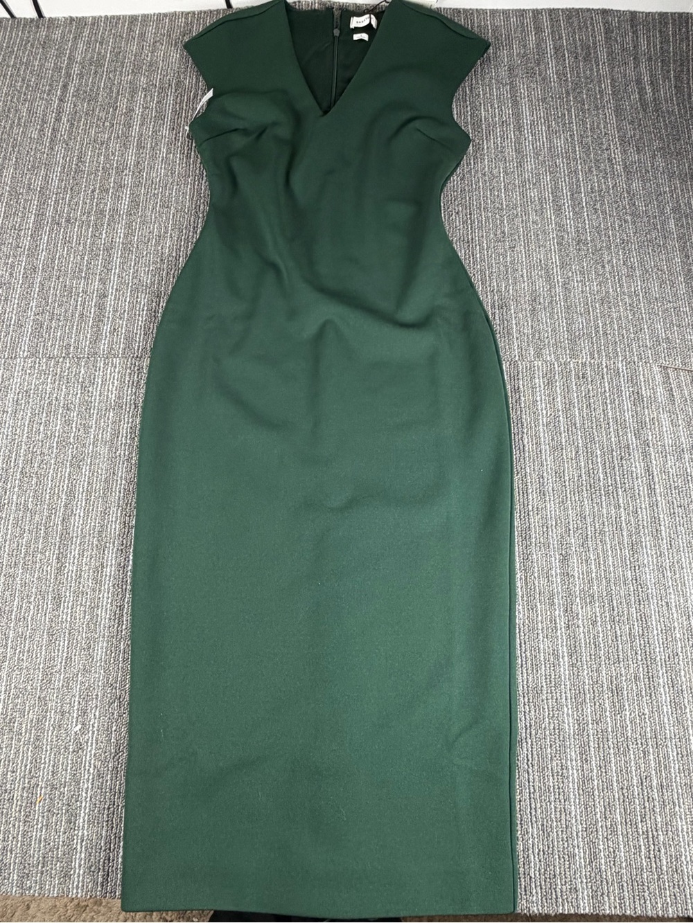 NWT Babaton Dark Green Cap-Sleeve V-Neck Maxi Sheath Dress size S